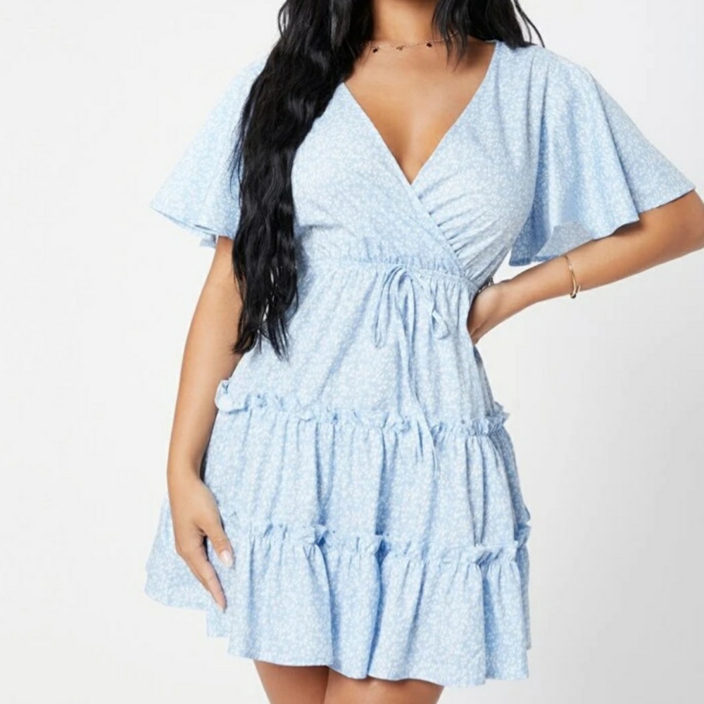 Blue Spring Tiered Ruffled Dress Plus Size Sz 3XL SHEIN